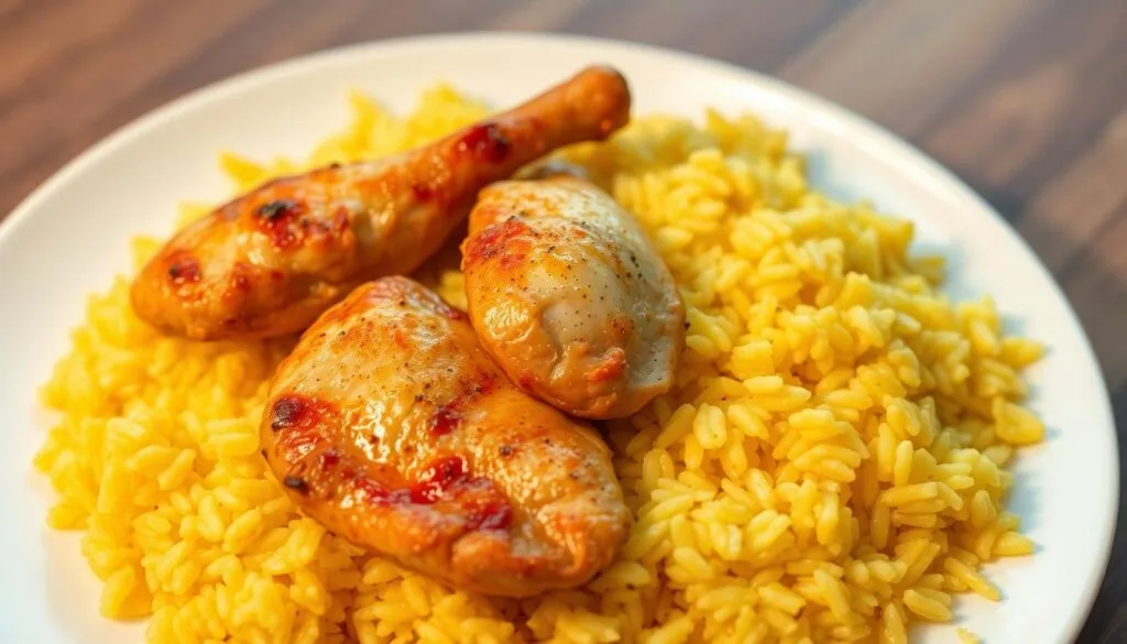Chicken and Yellow Rice Plating Chicken and Yellow Rice Plating