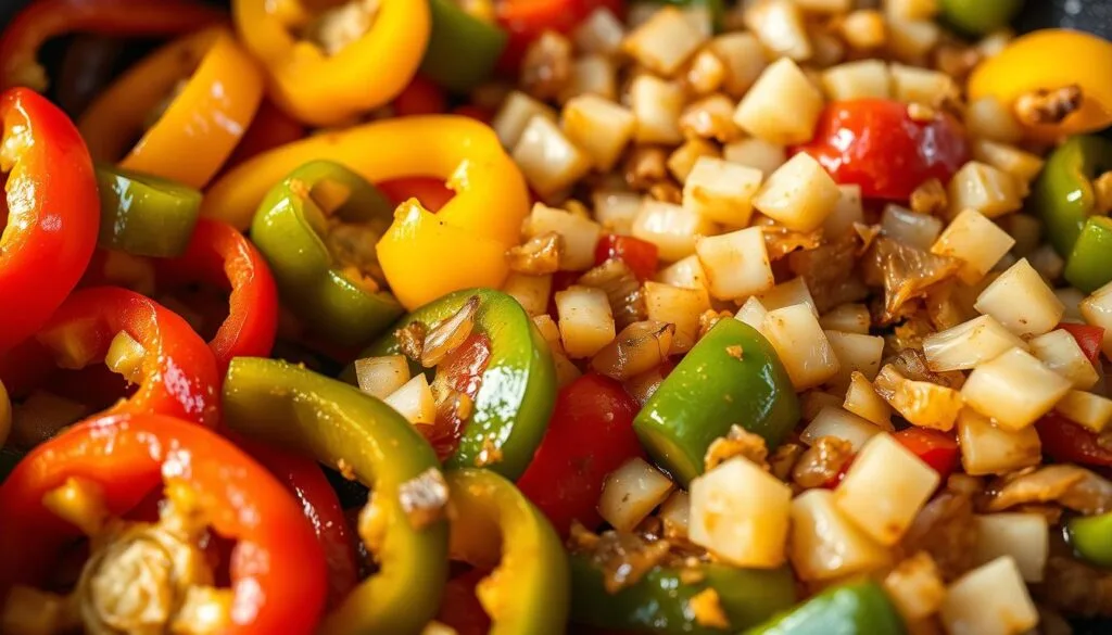 Sautéed peppers and onions for Chicken Philly Cheesesteak Sautéed peppers and onions for Chicken Philly Cheesesteak