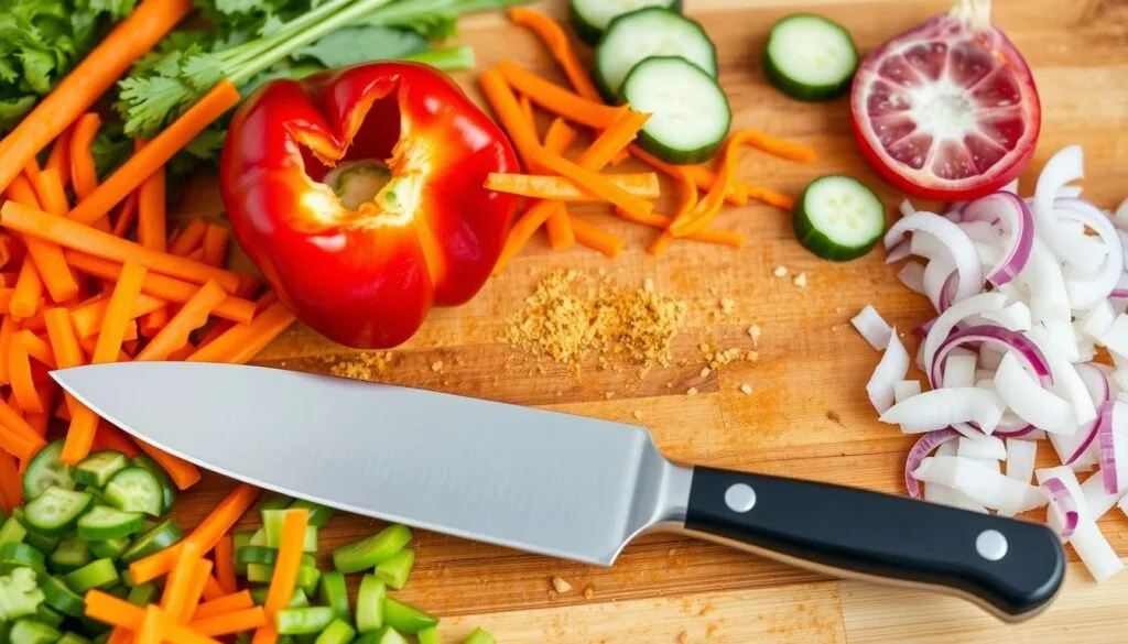 Vegetable Cutting Techniques for Chicken Wraps