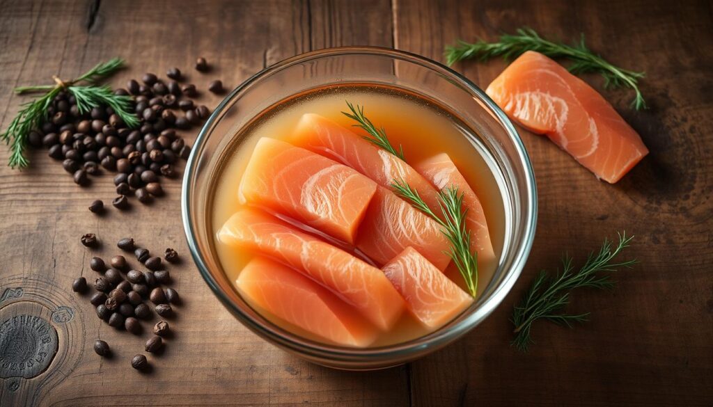 Brining salmon for smoking process