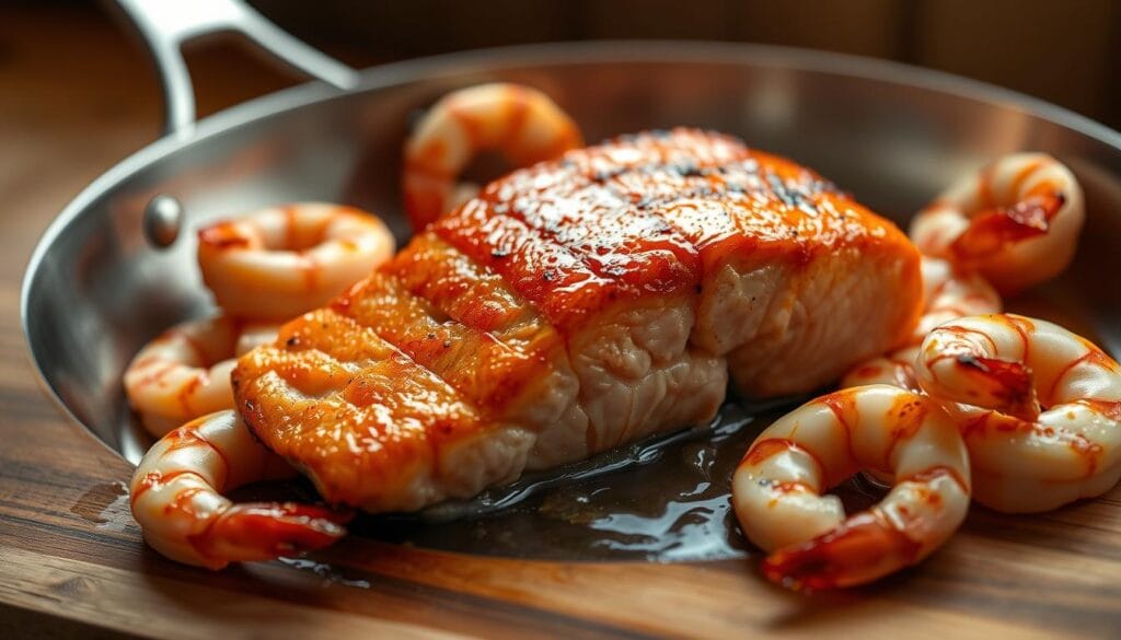 Pan-searing salmon and shrimp recipe technique Pan-searing salmon and shrimp recipe technique