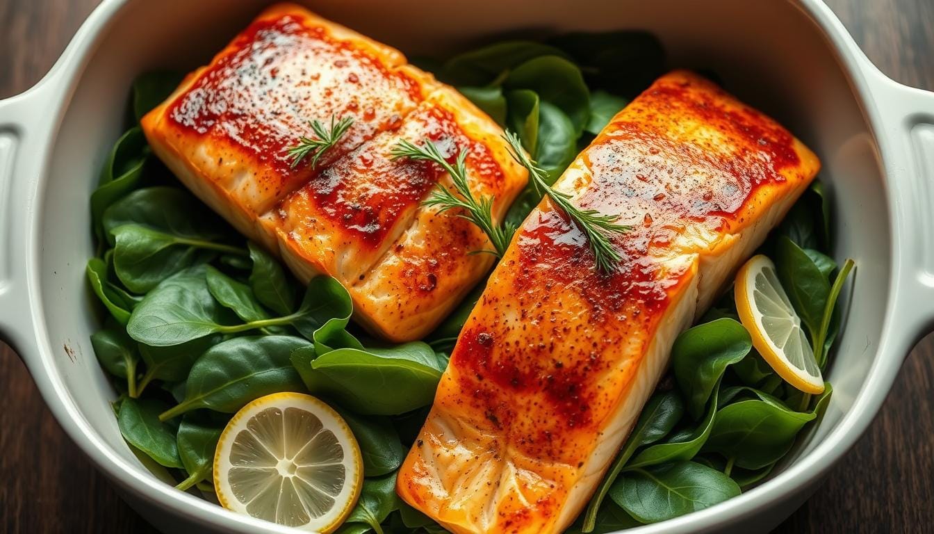 salmon and spinach bake