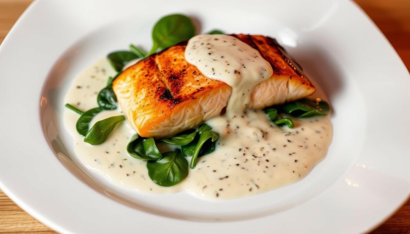 salmon with spinach cream sauce