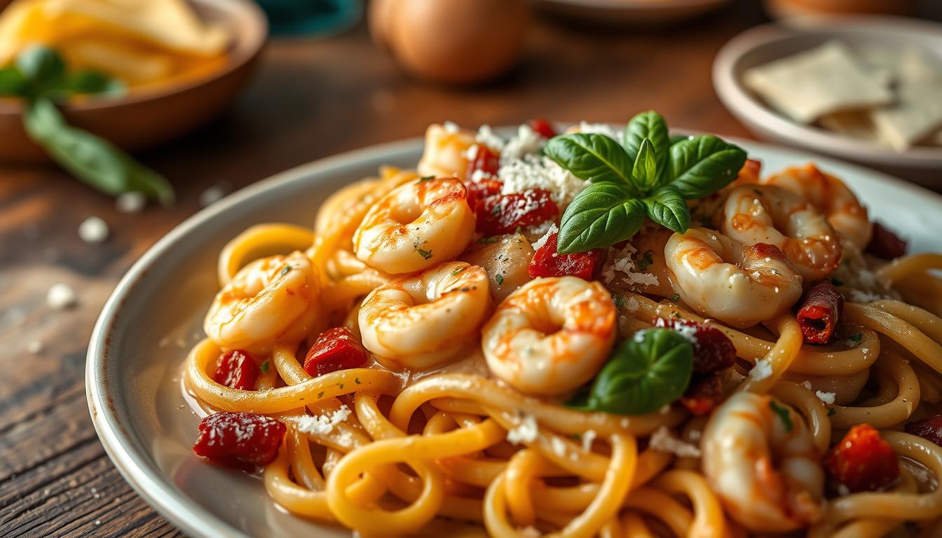 shrimp and salmon pasta